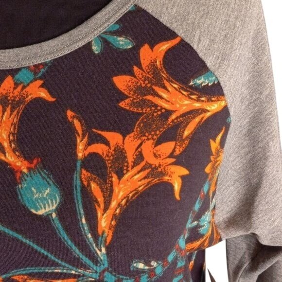 LuLaRoe Sz S Randy Baseball Tee Shirt Tunic Top Womens Floral Raglan Sleeve NEW - Picture 8 of 8